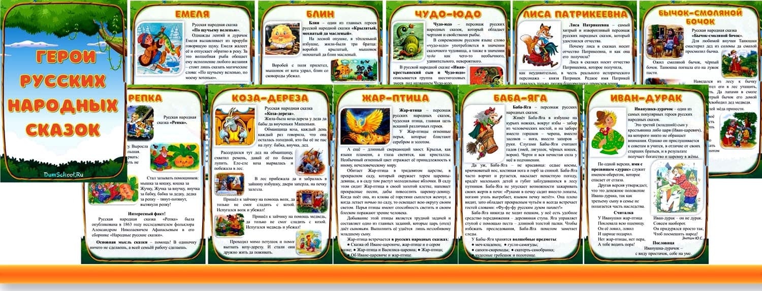 Карточки с героями русских народных сказок